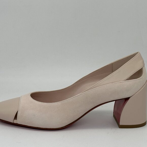 Christian Louboutin MISS DUVETTE 55 Cutout Block Heels Pumps Shoes Leche - Picture 4 of 15